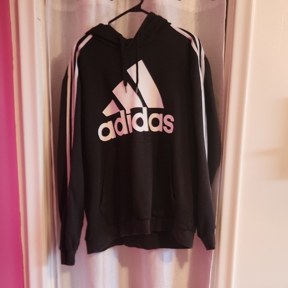 adidas Sweaters - Adidas Black Hoodie with Bold White Logo